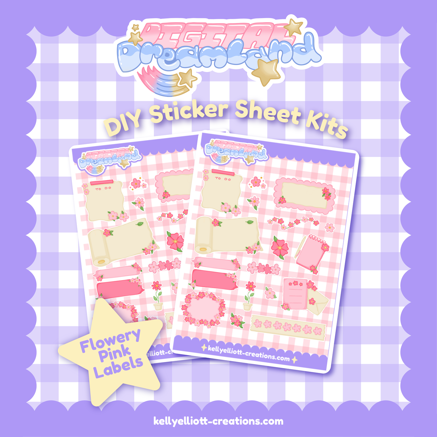FLOWERY PINK LABELS - DIY Sticker Sheet Kit | Digital Download with Cut Files